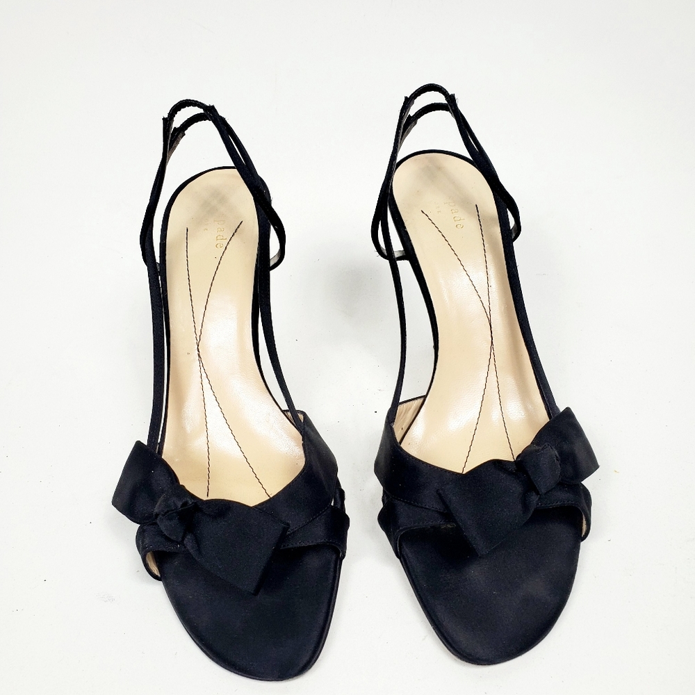 kate spade black sling back open toe bow heels siz